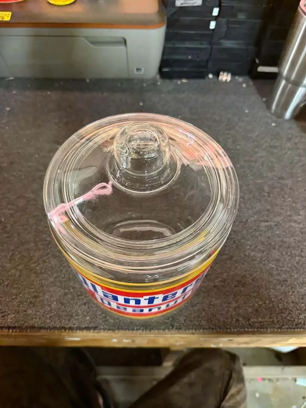 Vintage Planters Peanuts Glass Advertising Counter Jar with Lid